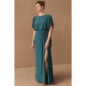 Anthropologie BHLDN Lena Flutter Sleeve Jersey Maxi‎ Gown Dress Teal Size 6 NWT